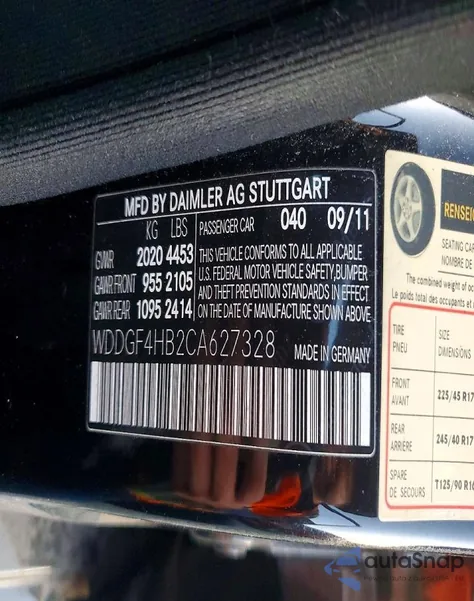 2012 Mercedes-Benz C 250 from USA, damaged, VIN WDDGF4HB2CA627328